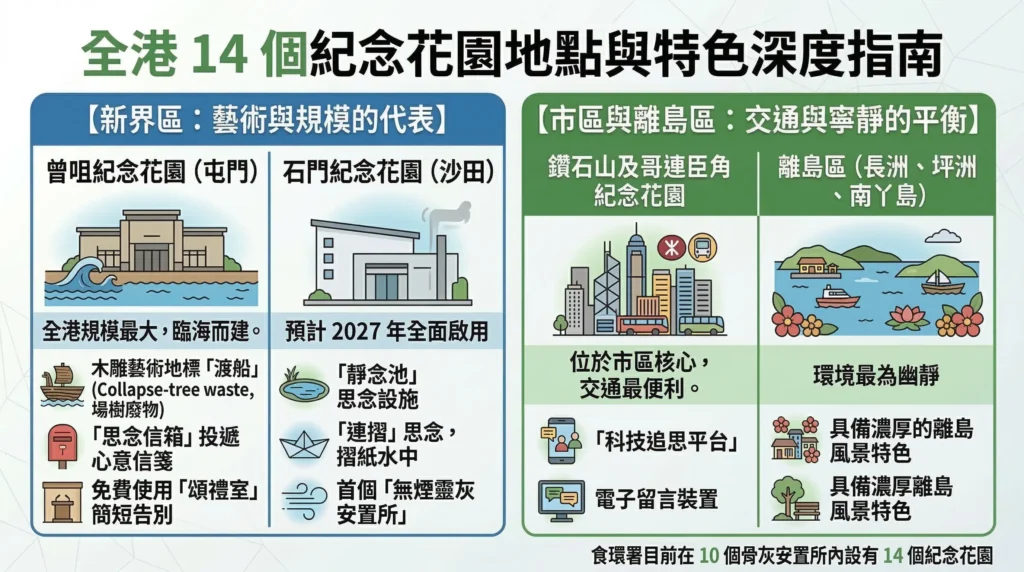 【香港綠色殯葬】2026 全攻略:流程、地點、費用及申請懶人包 6 全港 14 個紀念花園地點指南,涵蓋曾咀、石門、鑽石山及離島區特色